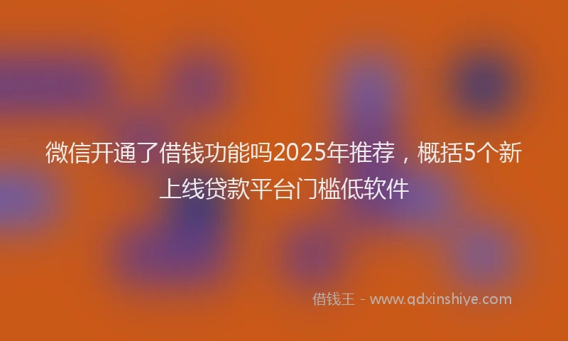 微信开通了借钱功能吗2025年推荐，概括5个新上线贷款平台门槛低软件