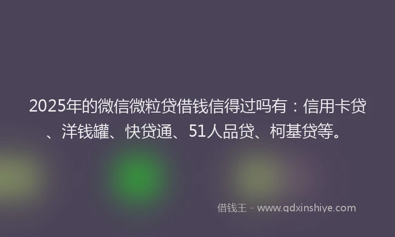 2025年的微信微粒贷借钱信得过吗有：信用卡贷、洋钱罐、快贷通、51人品贷、柯基贷等。