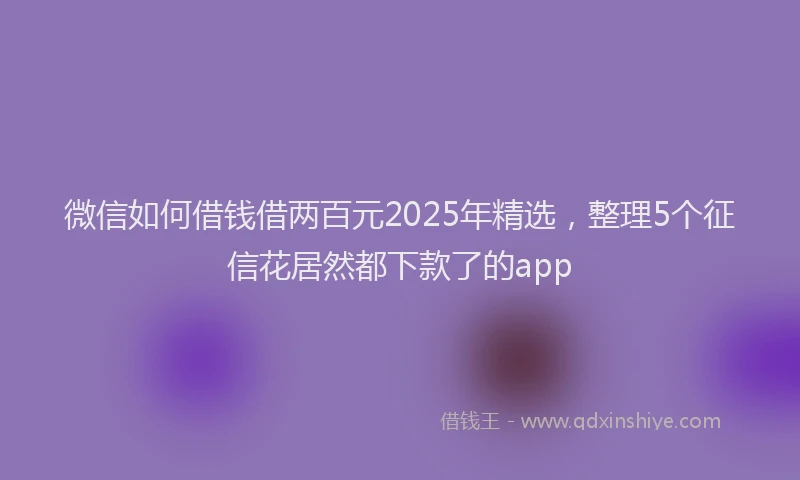微信如何借钱借两百元2025年精选,整理5个征信花居然都下款了的app