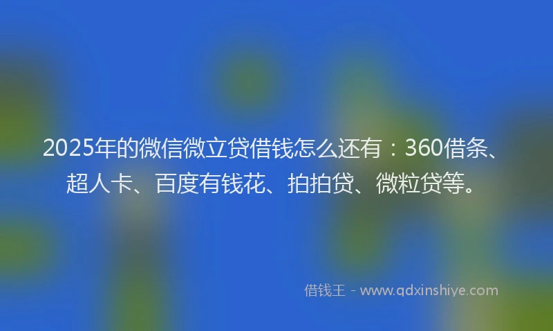 2025年的微信微立贷借钱怎么还有：360借条、超人卡、百度有钱花、拍拍贷、微粒贷等。
