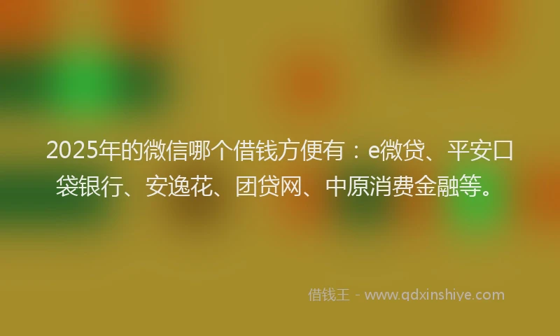 2025年的微信哪个借钱方便有：e微贷、平安口袋银行、安逸花、团贷网、中原消费金融等。