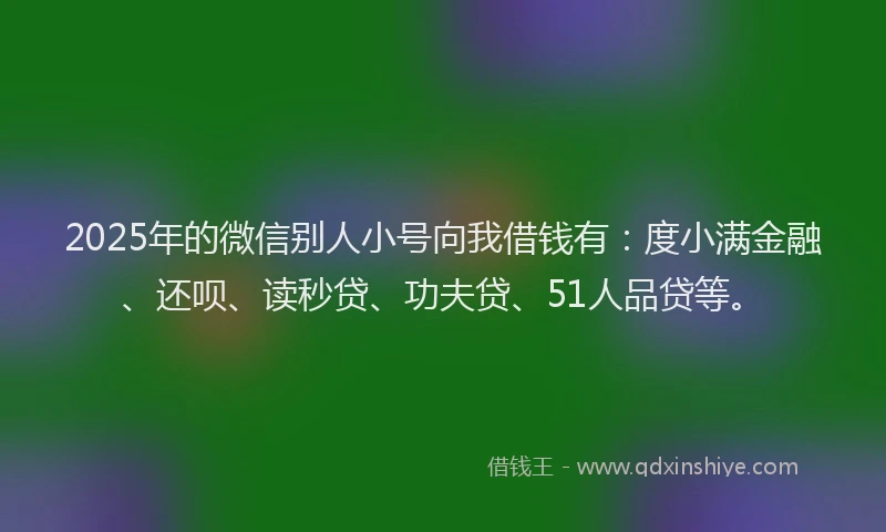 2025年的微信别人小号向我借钱有：度小满金融、还呗、读秒贷、功夫贷、51人品贷等。