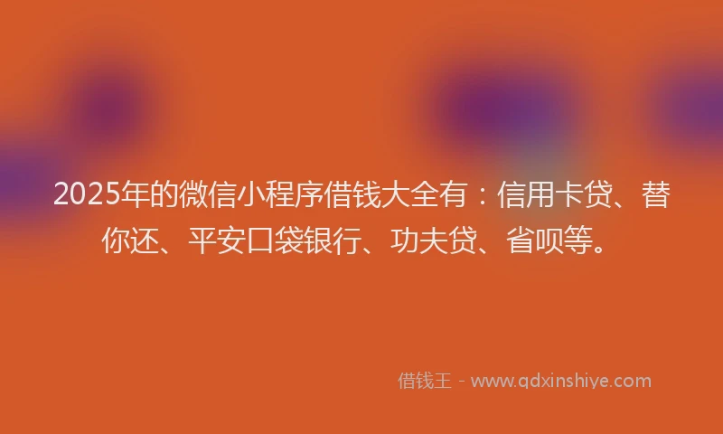 2025年的微信小程序借钱大全有：信用卡贷、替你还、平安口袋银行、功夫贷、省呗等。