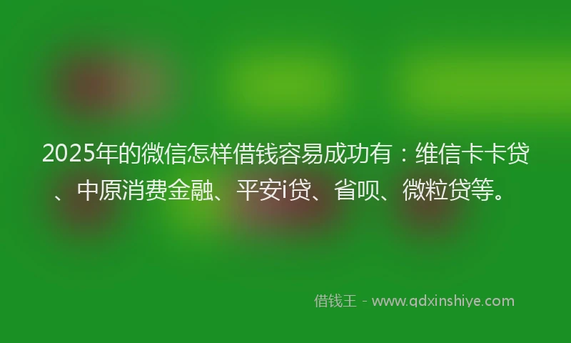 2025年的微信怎样借钱容易成功有：维信卡卡贷、中原消费金融、平安i贷、省呗、微粒贷等。