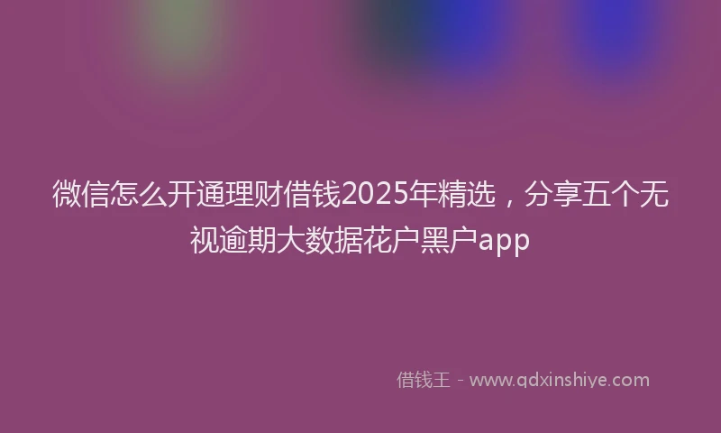 微信怎么开通理财借钱2025年精选，分享五个无视逾期大数据花户黑户app
