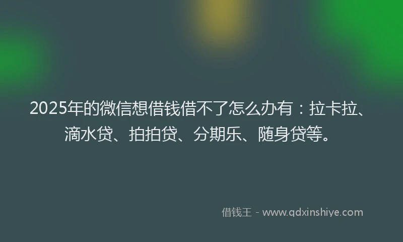 2025年的微信想借钱借不了怎么办有：拉卡拉、滴水贷、拍拍贷、分期乐、随身贷等。