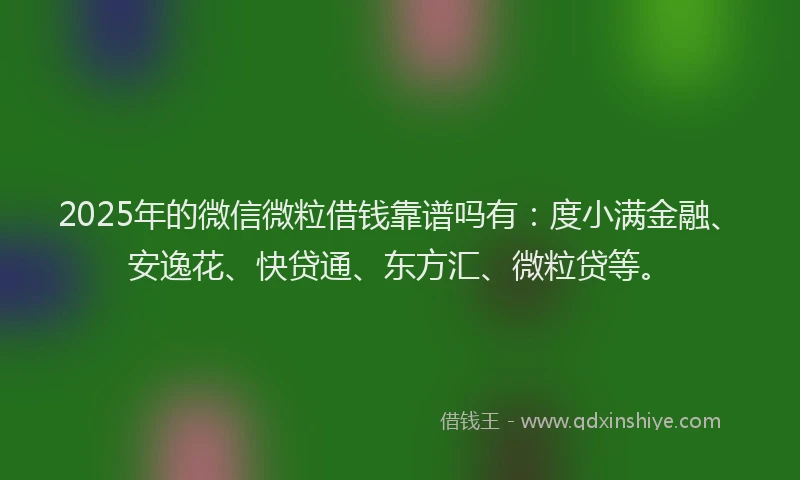 2025年的微信微粒借钱靠谱吗有：度小满金融、安逸花、快贷通、东方汇、微粒贷等。