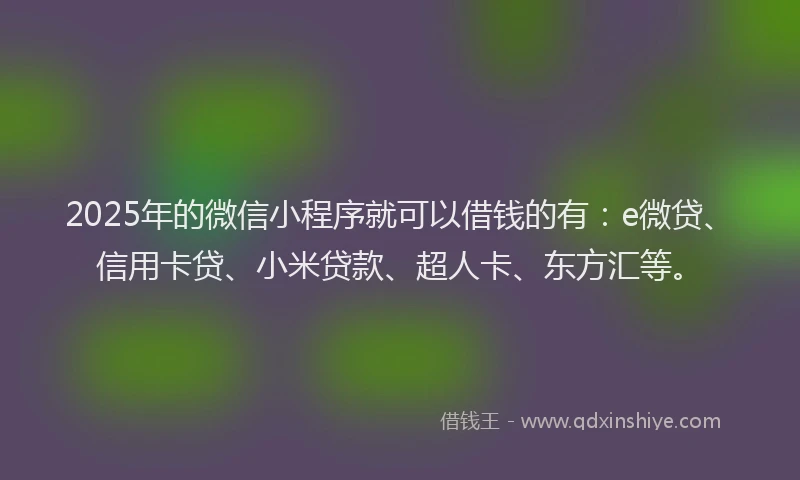 2025年的微信小程序就可以借钱的有：e微贷、信用卡贷、小米贷款、超人卡、东方汇等。