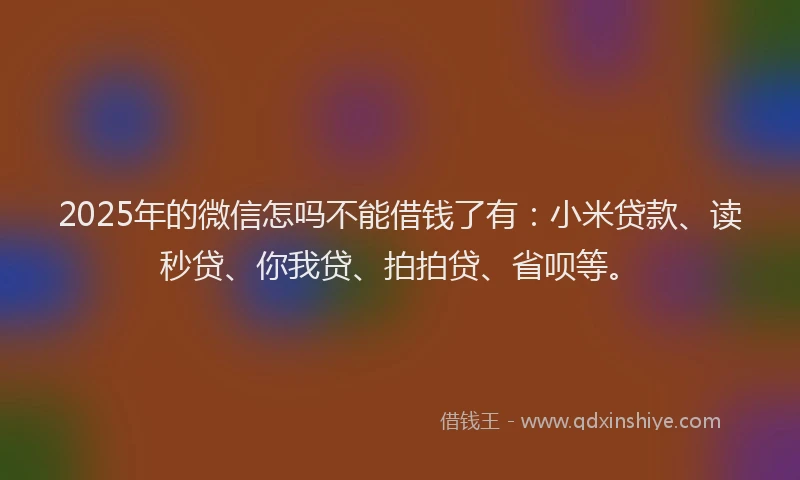 2025年的微信怎吗不能借钱了有：小米贷款、读秒贷、你我贷、拍拍贷、省呗等。