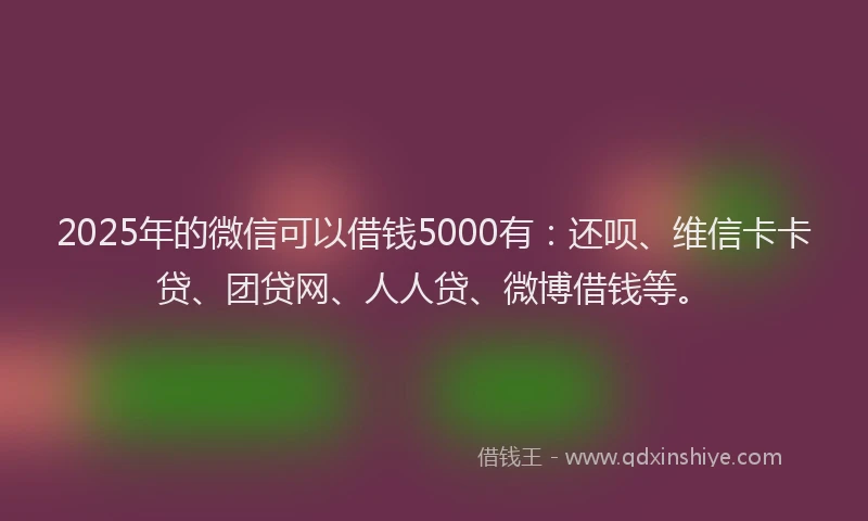 2025年的微信可以借钱5000有：还呗、维信卡卡贷、团贷网、人人贷、微博借钱等。