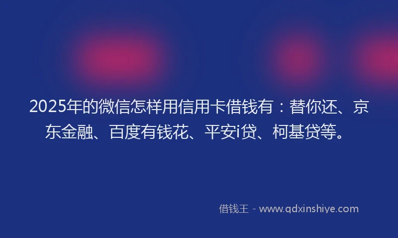 2025年的微信怎样用信用卡借钱有：替你还、京东金融、百度有钱花、平安i贷、柯基贷等。