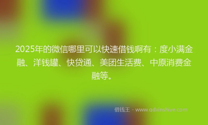 2025年的微信哪里可以快速借钱啊有：度小满金融、洋钱罐、快贷通、美团生活费、中原消费金融等。