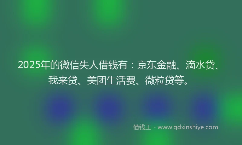 2025年的微信失人借钱有：京东金融、滴水贷、我来贷、美团生活费、微粒贷等。