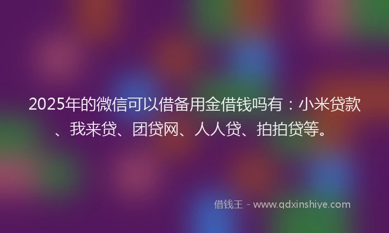 2025年的微信可以借备用金借钱吗有：小米贷款、我来贷、团贷网、人人贷、拍拍贷等。