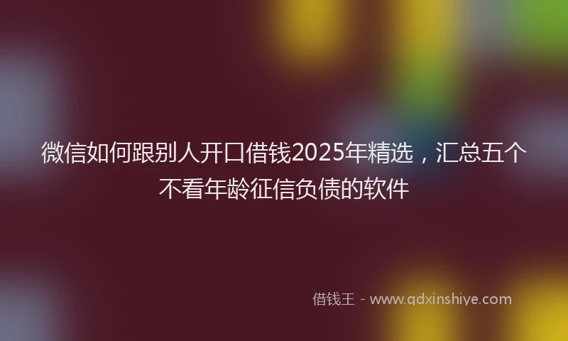 微信如何跟别人开口借钱2025年精选，汇总五个不看年龄征信负债的软件