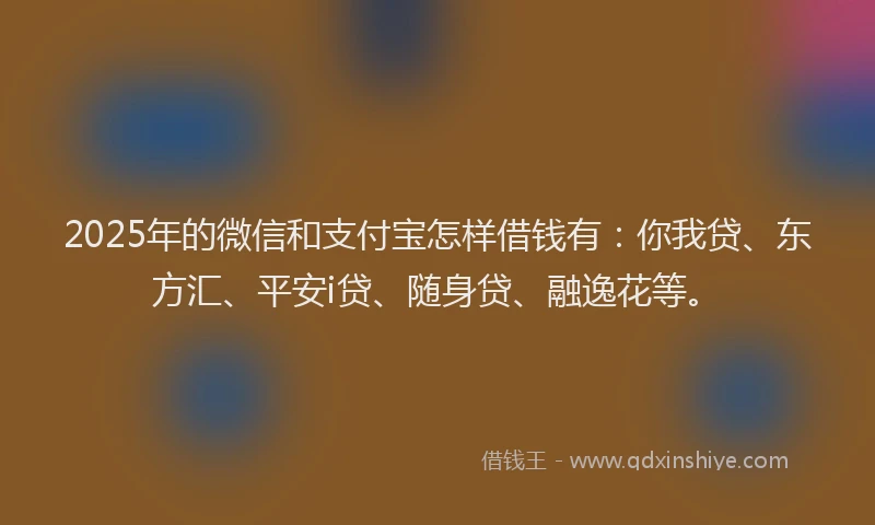 2025年的微信和支付宝怎样借钱有：你我贷、东方汇、平安i贷、随身贷、融逸花等。