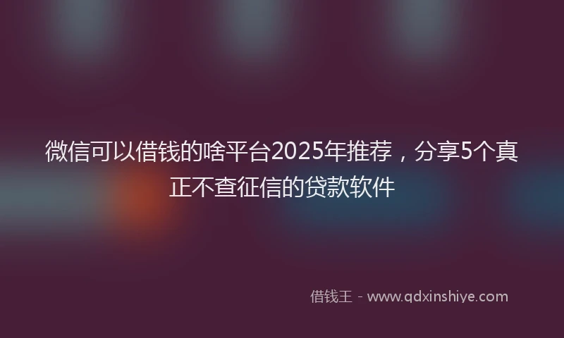 微信可以借钱的啥平台2025年推荐，分享5个真正不查征信的贷款软件