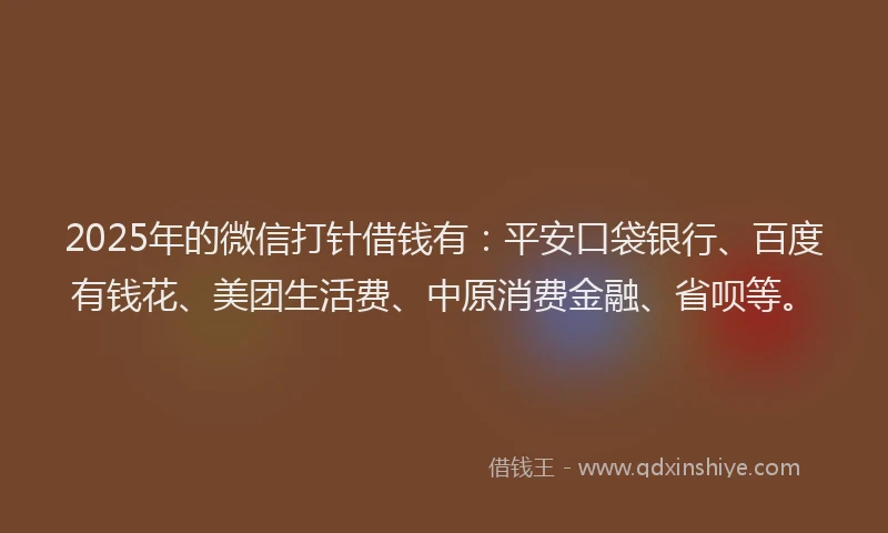 2025年的微信打针借钱有：平安口袋银行、百度有钱花、美团生活费、中原消费金融、省呗等。