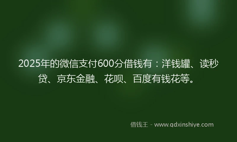 2025年的微信支付600分借钱有：洋钱罐、读秒贷、京东金融、花呗、百度有钱花等。