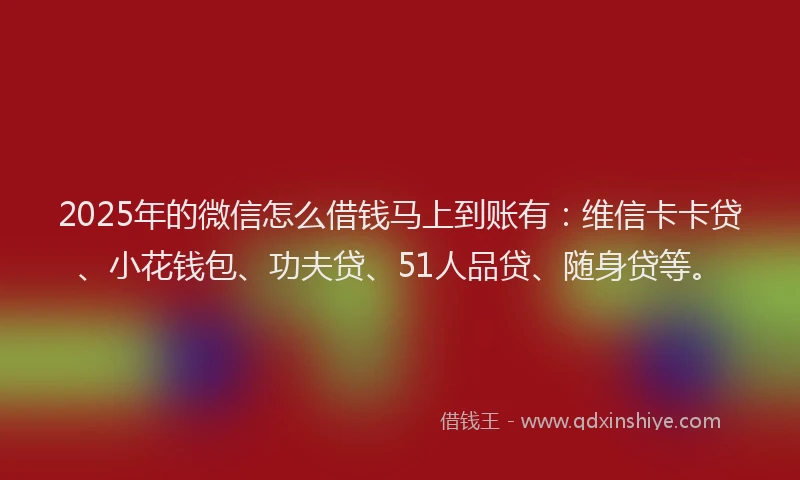 2025年的微信怎么借钱马上到账有：维信卡卡贷、小花钱包、功夫贷、51人品贷、随身贷等。