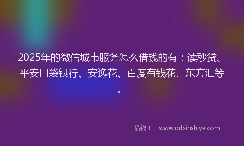 2025年的微信城市服务怎么借钱的有：读秒贷、平安口袋银行、安逸花、百度有钱花、东方汇等。