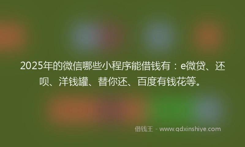 2025年的微信哪些小程序能借钱有：e微贷、还呗、洋钱罐、替你还、百度有钱花等。