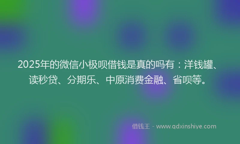 2025年的微信小极呗借钱是真的吗有：洋钱罐、读秒贷、分期乐、中原消费金融、省呗等。