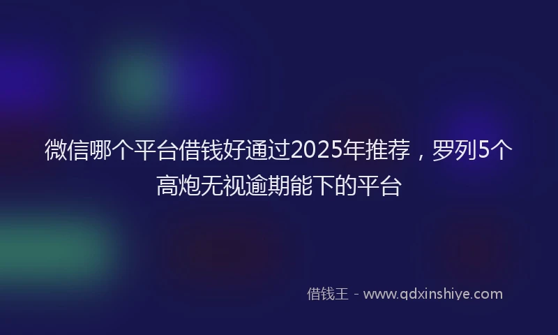 微信哪个平台借钱好通过2025年推荐，罗列5个高炮无视逾期能下的平台