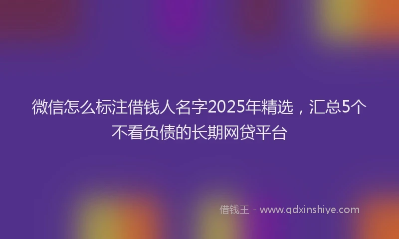 微信怎么标注借钱人名字2025年精选，汇总5个不看负债的长期网贷平台