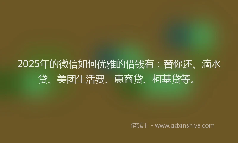 2025年的微信如何优雅的借钱有：替你还、滴水贷、美团生活费、惠商贷、柯基贷等。