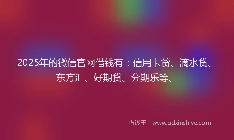 2025年的微信官网借钱有：信用卡贷、滴水贷、东方汇、好期贷、分期乐等。