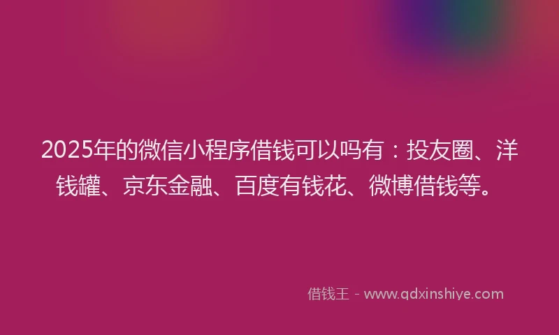 2025年的微信小程序借钱可以吗有：投友圈、洋钱罐、京东金融、百度有钱花、微博借钱等。