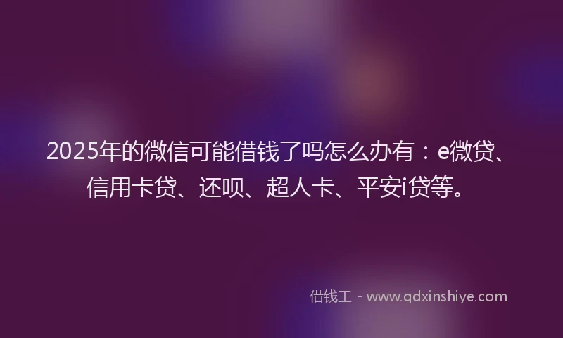 2025年的微信可能借钱了吗怎么办有：e微贷、信用卡贷、还呗、超人卡、平安i贷等。