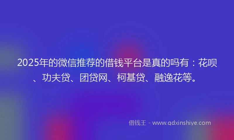 2025年的微信推荐的借钱平台是真的吗有：花呗、功夫贷、团贷网、柯基贷、融逸花等。