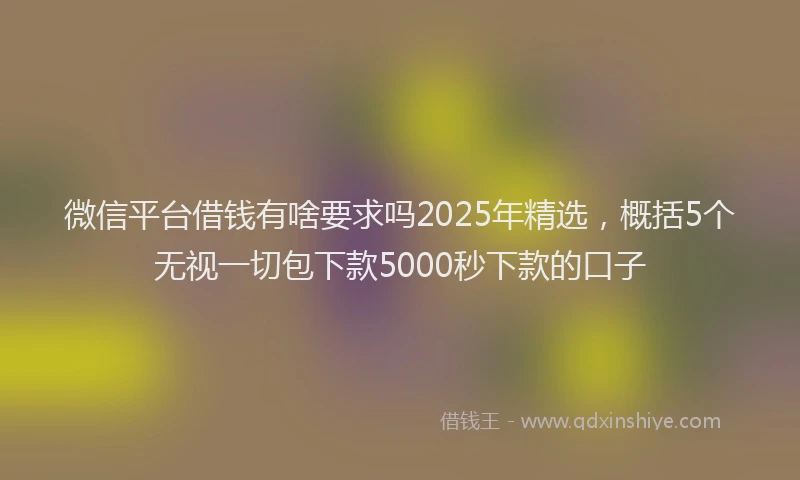微信平台借钱有啥要求吗2025年精选，概括5个无视一切包下款5000秒下款的口子