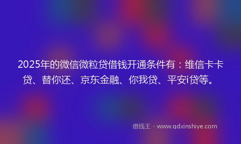 2025年的微信微粒贷借钱开通条件有：维信卡卡贷、替你还、京东金融、你我贷、平安i贷等。