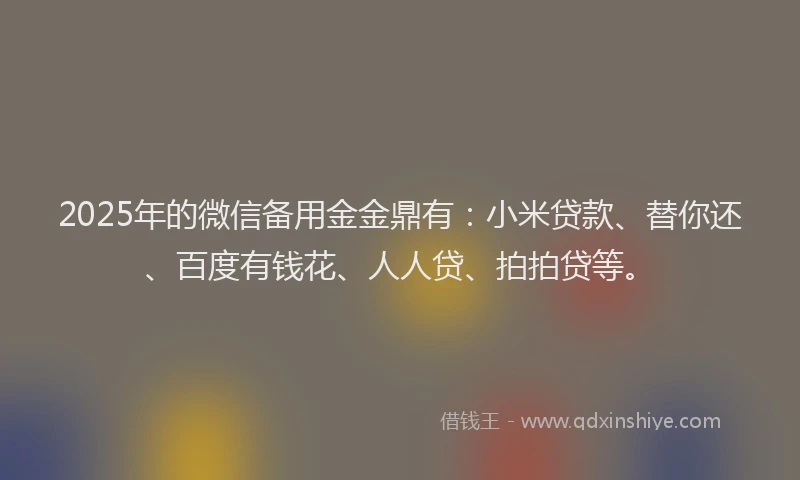 2025年的微信备用金金鼎有：小米贷款、替你还、百度有钱花、人人贷、拍拍贷等。