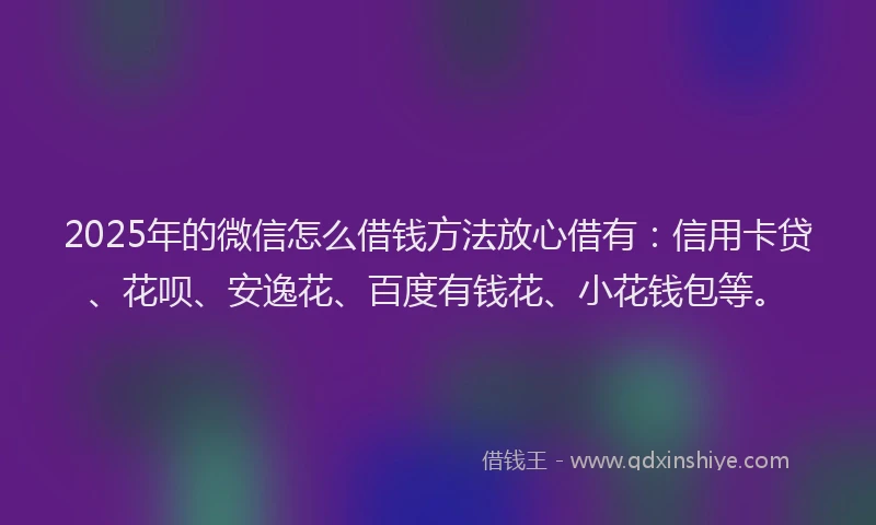 2025年的微信怎么借钱方法放心借有：信用卡贷、花呗、安逸花、百度有钱花、小花钱包等。