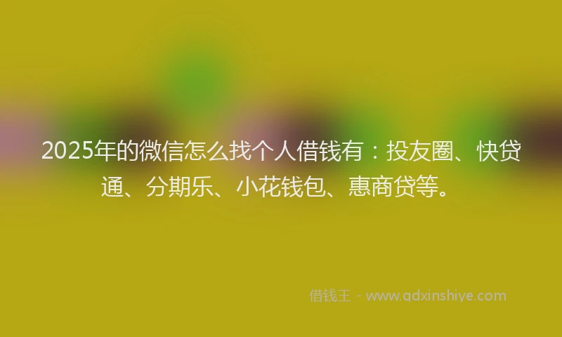 2025年的微信怎么找个人借钱有：投友圈、快贷通、分期乐、小花钱包、惠商贷等。