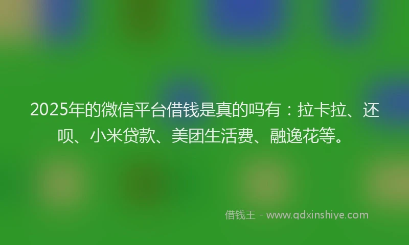 2025年的微信平台借钱是真的吗有：拉卡拉、还呗、小米贷款、美团生活费、融逸花等。