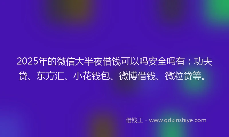 2025年的微信大半夜借钱可以吗安全吗有：功夫贷、东方汇、小花钱包、微博借钱、微粒贷等。
