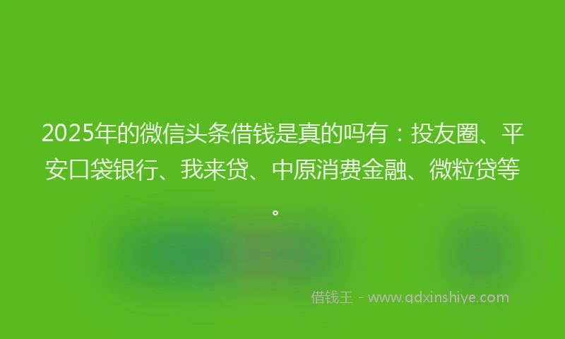 2025年的微信头条借钱是真的吗有：投友圈、平安口袋银行、我来贷、中原消费金融、微粒贷等。