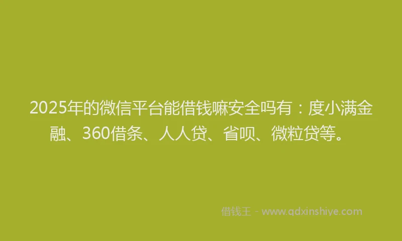 2025年的微信平台能借钱嘛安全吗有：度小满金融、360借条、人人贷、省呗、微粒贷等。