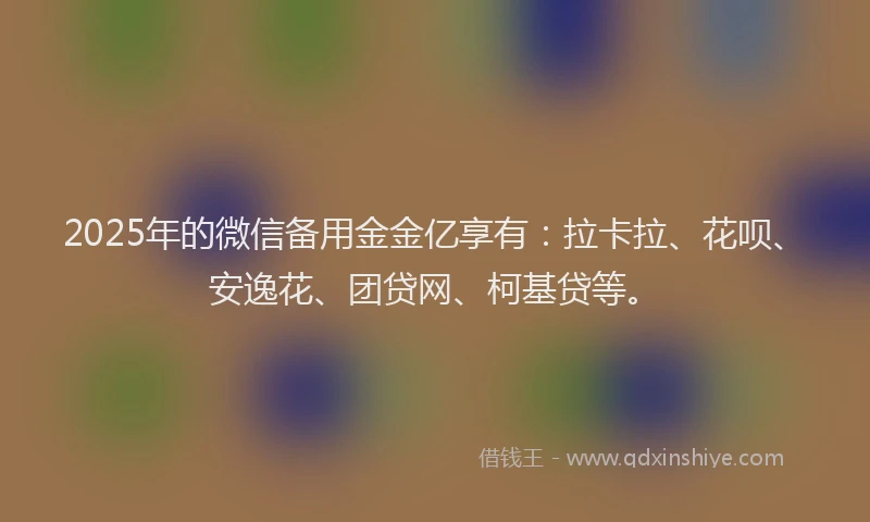 2025年的微信备用金金亿享有：拉卡拉、花呗、安逸花、团贷网、柯基贷等。