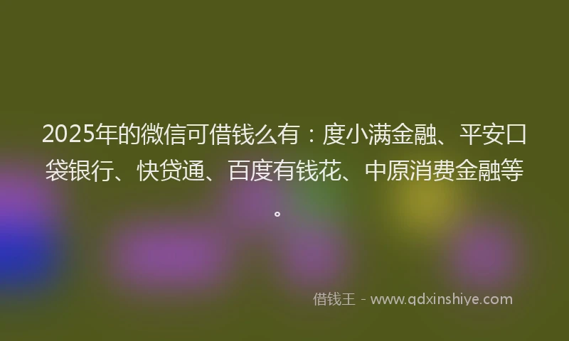 2025年的微信可借钱么有：度小满金融、平安口袋银行、快贷通、百度有钱花、中原消费金融等。