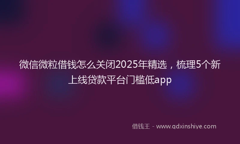 微信微粒借钱怎么关闭2025年精选，梳理5个新上线贷款平台门槛低app