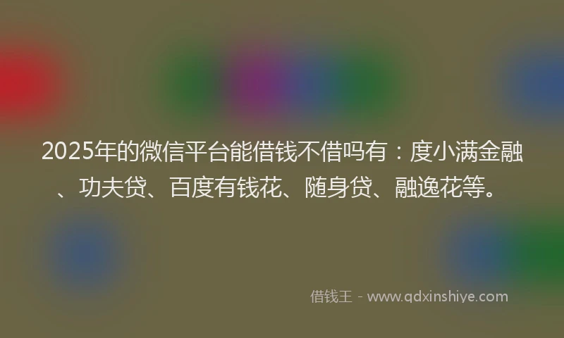 2025年的微信平台能借钱不借吗有：度小满金融、功夫贷、百度有钱花、随身贷、融逸花等。