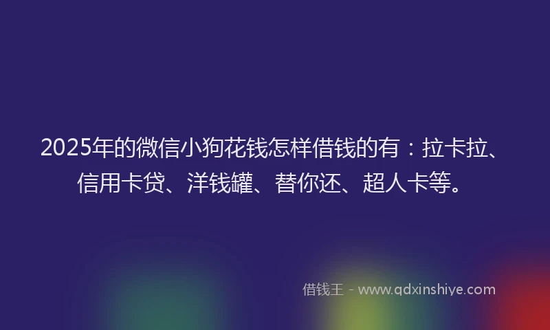 2025年的微信小狗花钱怎样借钱的有：拉卡拉、信用卡贷、洋钱罐、替你还、超人卡等。