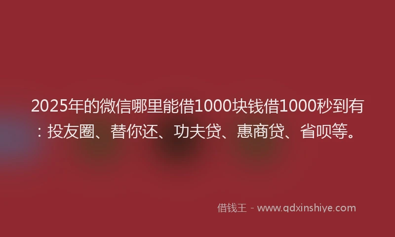 2025年的微信哪里能借1000块钱借1000秒到有：投友圈、替你还、功夫贷、惠商贷、省呗等。