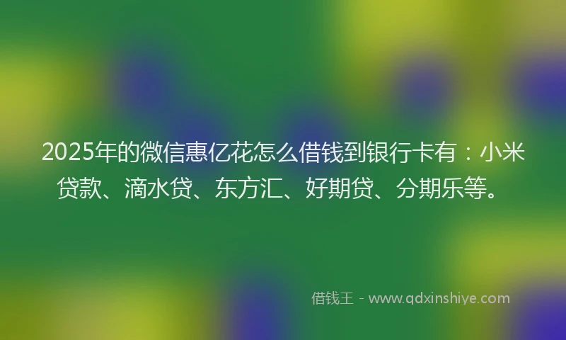 2025年的微信惠亿花怎么借钱到银行卡有：小米贷款、滴水贷、东方汇、好期贷、分期乐等。